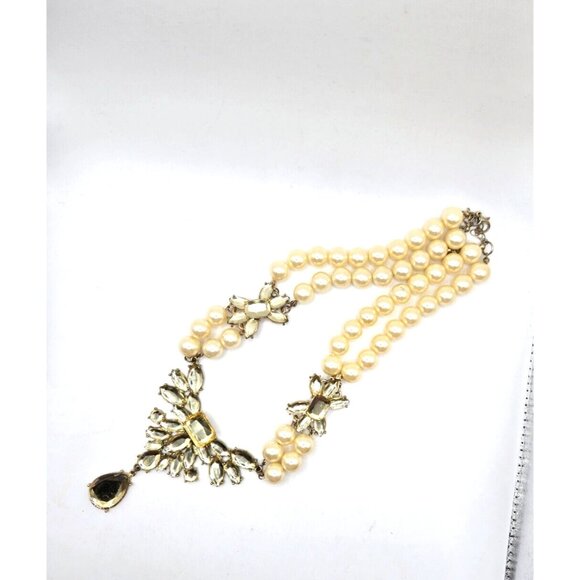 Vintage Large Bohemian Pearl and Citron Glass Teardrop Double Strand Necklace 50 - Picture 6 of 6